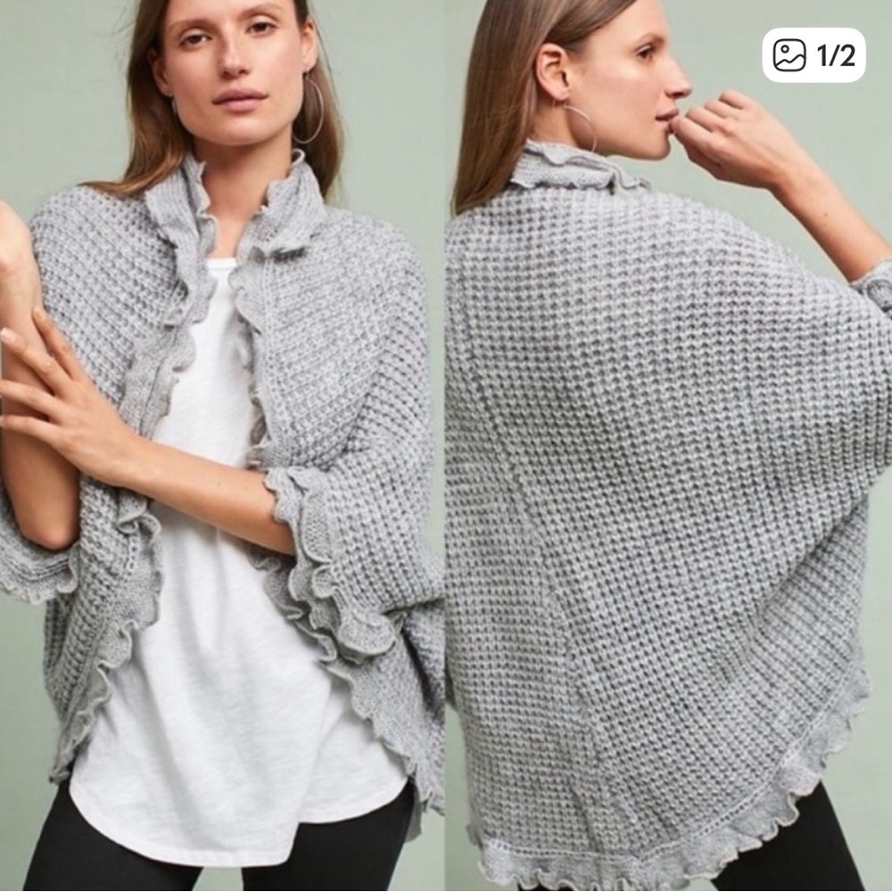 Anthropologie Moth Light Gray Ruffled Poncho